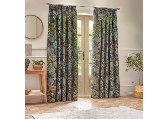 Ophelia Pencil Pleat, Blue/Saffron - Ready Made Curtains - Image 7